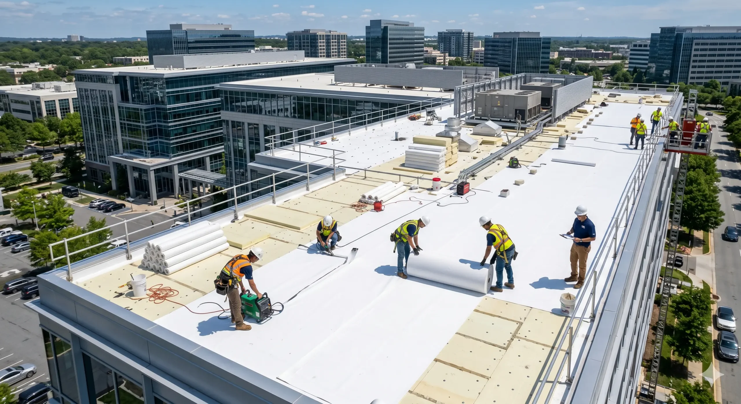 Commercial flat roofing project